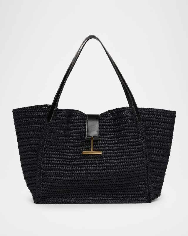 Tara Large Tote Bag in Raffia Viscose and Leather